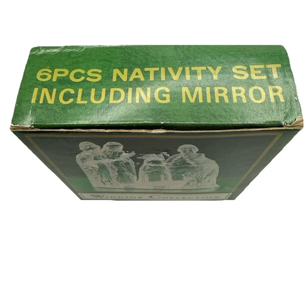 Vintage Windsor Collection Clear Glass Nativity‎ Set 6 Piece With Mirror Base